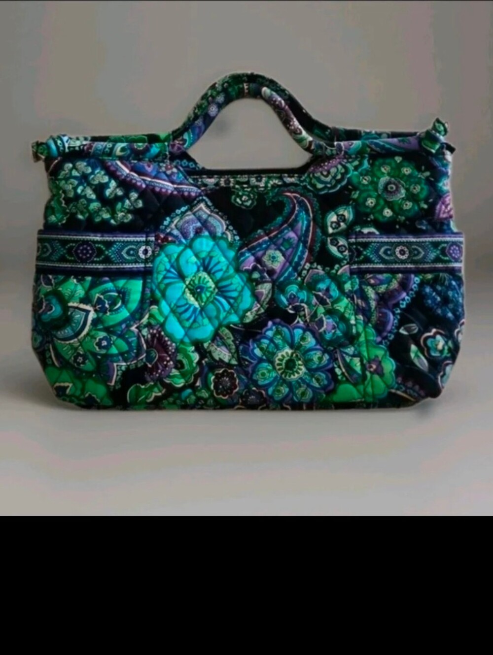 Vera Bradley Geen Blue Paisley Quilted Tote Bag Lunch Box Purse Hand Bag - Picture 8 of 13